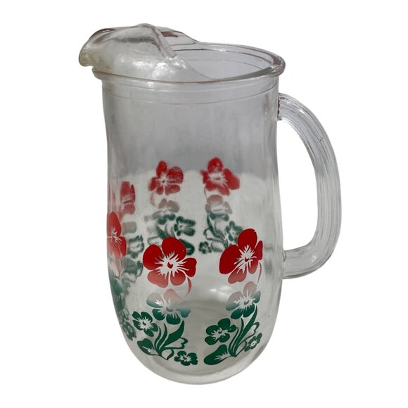 Vintage Glass Pitcher With Floral Pattern - Picture 1 of 11